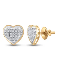 10kt Yellow Gold Womens Round Diamond Heart Earrings 1/6 Cttw