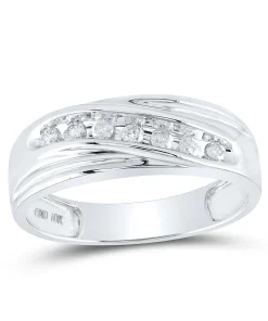 10kt White Gold Mens Round Diamond Wedding Single Row Band Ring 1/4 Cttw