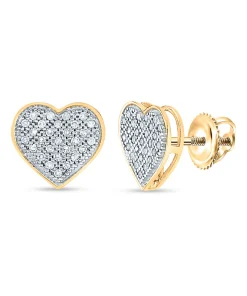 10kt Yellow Gold Womens Round Diamond Heart Earrings 1/6 Cttw