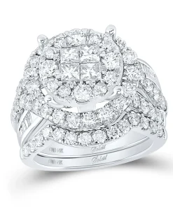 14kt White Gold Princess Diamond Bridal Wedding Ring Band Set 3 Ctw